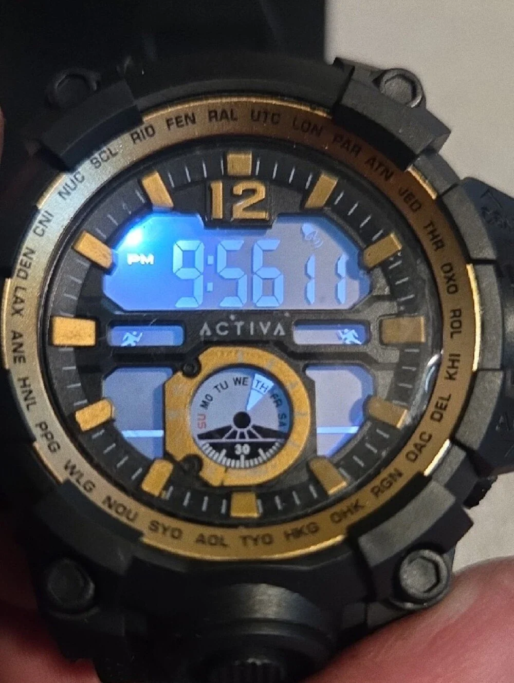 Ativa Black Watch with Gold Accents and Green Backlight
